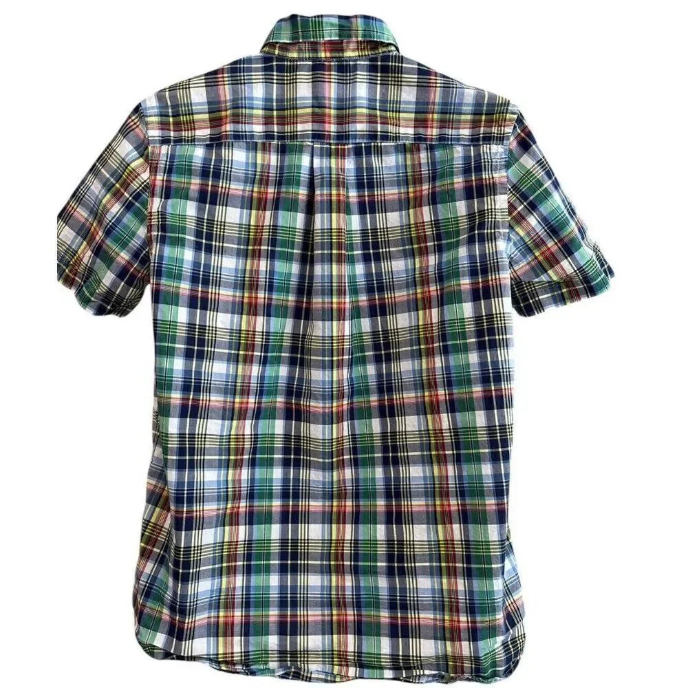 Ralph Lauren Boys Large 18-20 Colorful Plaid Short Sleeve Button Shirt Cotton